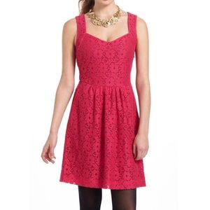 Deletta Anthropologie Red Lace Pockets Dress